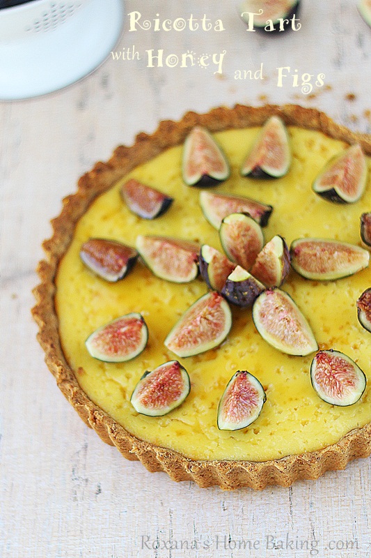 Ricotta tart with honey and fresh figs - A creamy, sweet ricotta tart brushed with honey and decorated with flagrant fresh figs Recipe from Roxanashomebaking.com