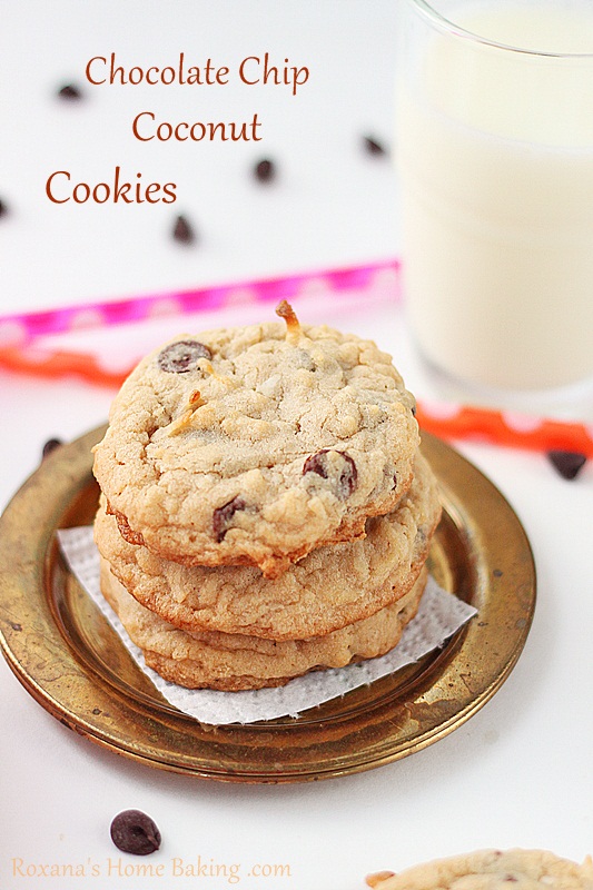 chocolate chip coconut cookies | Roxanashomebaking.com