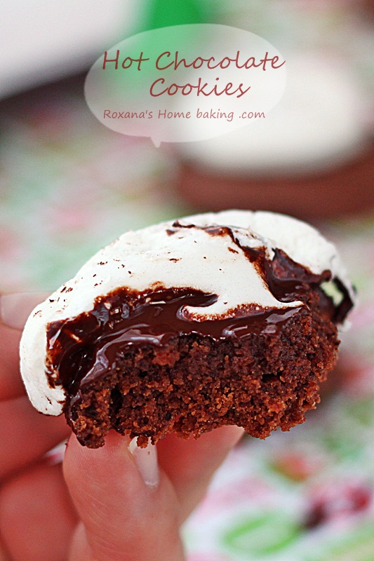 Hot chocolate fudgy brownie cookies topped with oozing chocolate and a gooey marshmallow. A delicious way to impress your loved ones. Recipe from Roxanashomebaking.com