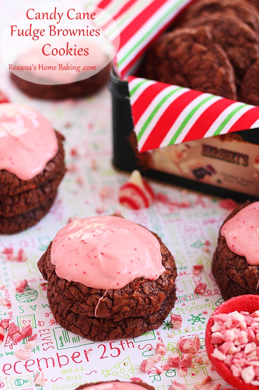 Candy cane fudge brownie cookies - fudgy brownie cookies mixed with peppermint crunch bites and topped with melted candy cane chocolate
