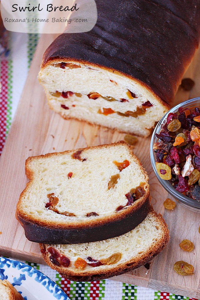A brioche like bread, rich from the butter and eggs with a soft crumb this dried fruit swirl bread baked around the holidays 