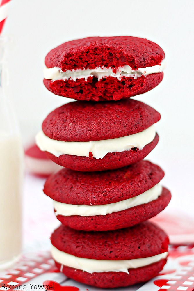 Red Velvet Whoopie Pies With Cream Cheese Frosting