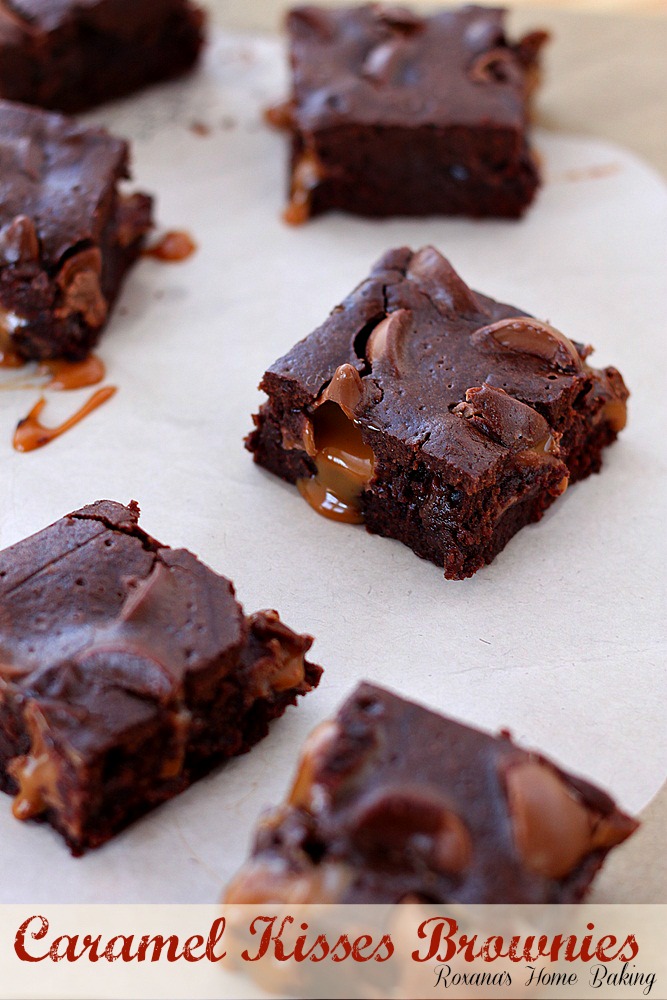 Caramel kisses brownies - rich, fudgy, ooey-gooey brownies with chewy edges and packed with Caramel Hershey's Kisses