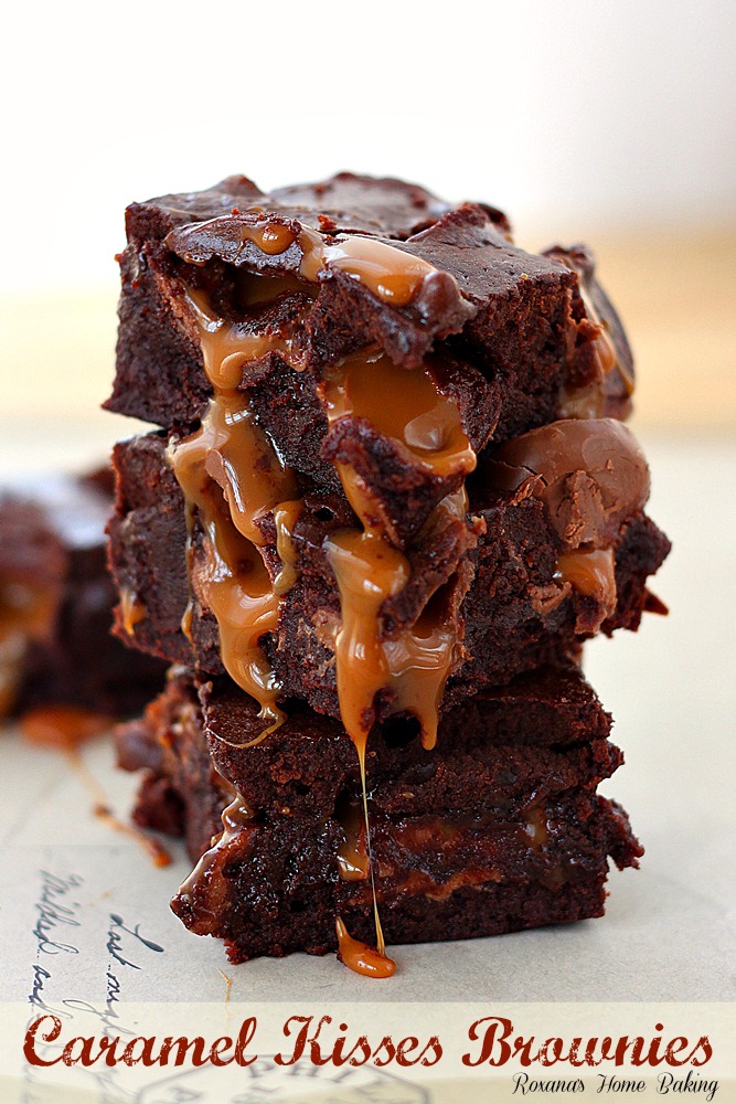 Caramel kisses brownies - rich, fudgy, ooey-gooey brownies with chewy edges and packed with Caramel Hershey's Kisses