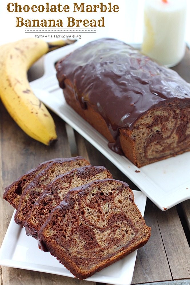 Chocolate Marble Banana Bread from Roxanashomebaking.com Rich semi-sweet chocolate swirled into a moist and delicious banana bread with a touch of cinnamon to bring out all the wonderful flavors