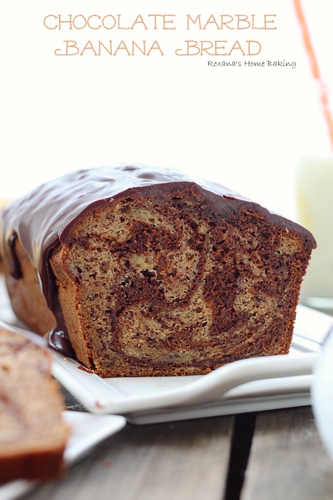 Chocolate Marble Banana Bread from Roxanashomebaking.com Rich semi-sweet chocolate swirled into a moist and delicious banana bread with a touch of cinnamon to bring out all the wonderful flavors