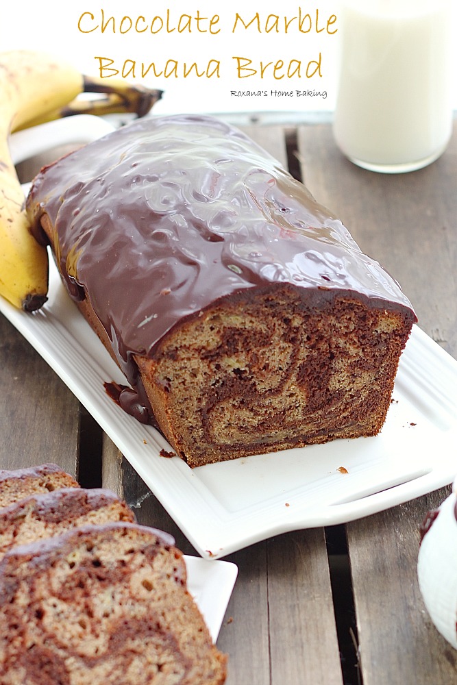 Chocolate Marble Banana Bread from Roxanashomebaking.com Rich semi-sweet chocolate swirled into a moist and delicious banana bread with a touch of cinnamon to bring out all the wonderful flavors