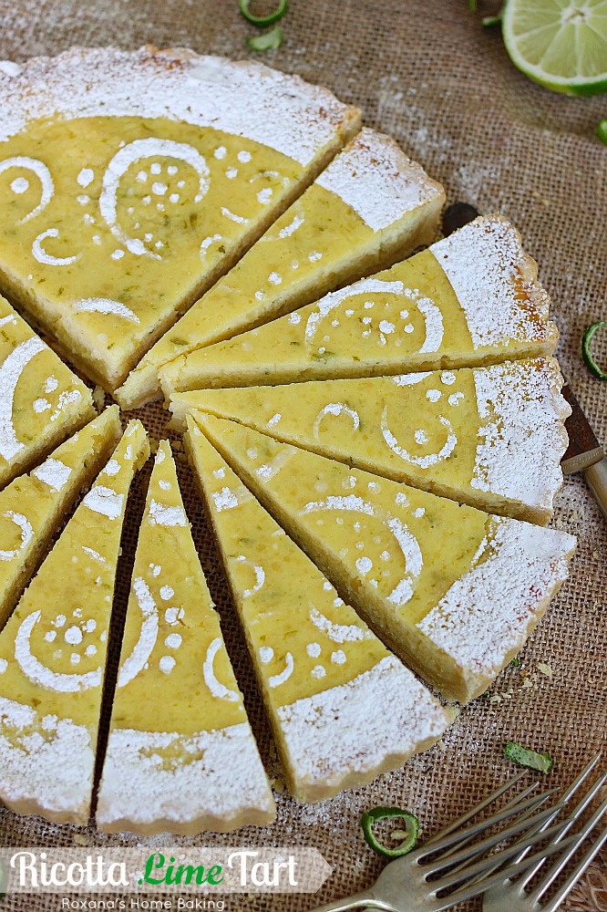 Creamy ricotta meets crunchy almonds and refreshing lime in this light tart, perfect for spring-summer dinner parties. Recipe from Roxanashomebaking.com