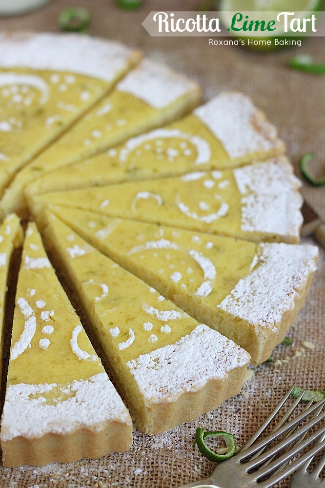 Creamy ricotta meets crunchy almonds and refreshing lime in this light tart, perfect for spring-summer dinner parties. Recipe from Roxanashomebaking.com