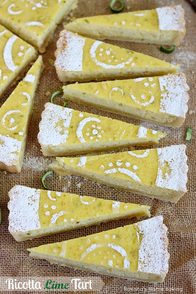 Creamy ricotta meets crunchy almonds and refreshing lime in this light tart, perfect for spring-summer dinner parties. Recipe from Roxanashomebaking.com