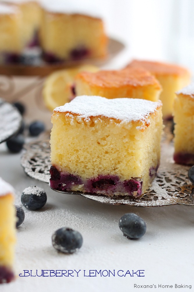 Blueberry lemon cake recipe from Roxanashomebaking.com Delicious, sweet and light, blueberry cake soaked in a lemon syrup overnight to infuse the citrus flavors, making it the perfect summer cake.