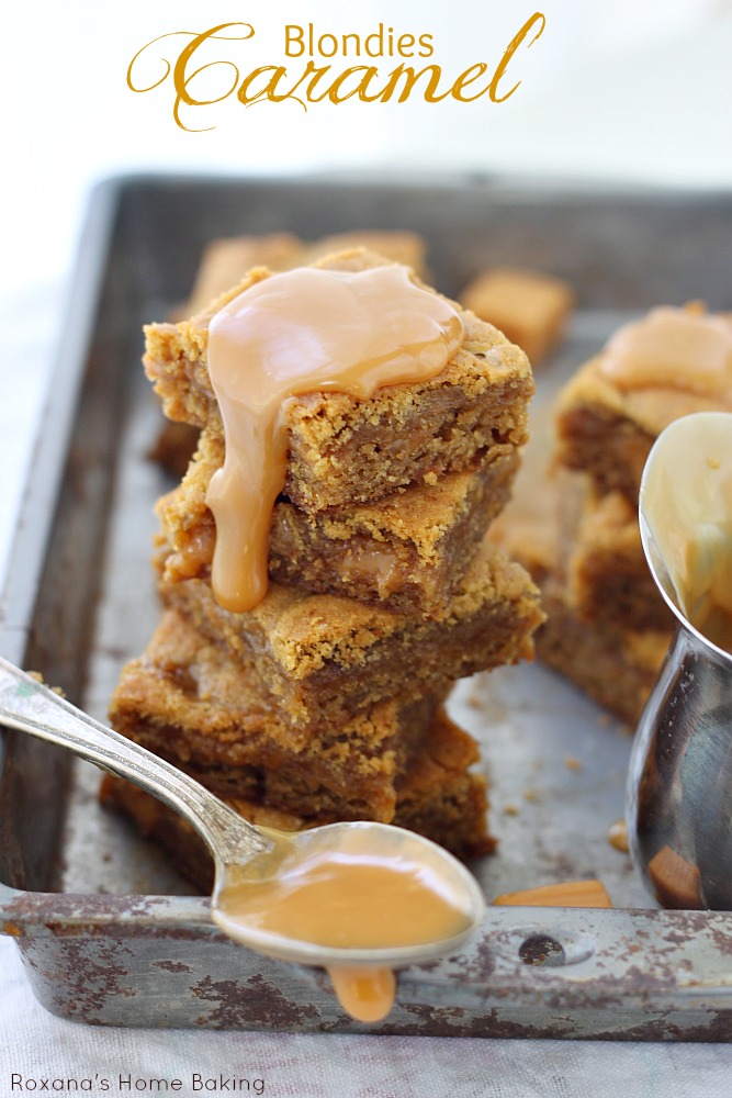 Salty and sweet, soft and chewy these easy to make salted caramel blondies from Roxanashomebaking.com are oozing with sticky caramel goodness. The perfect treat for any caramel lover!