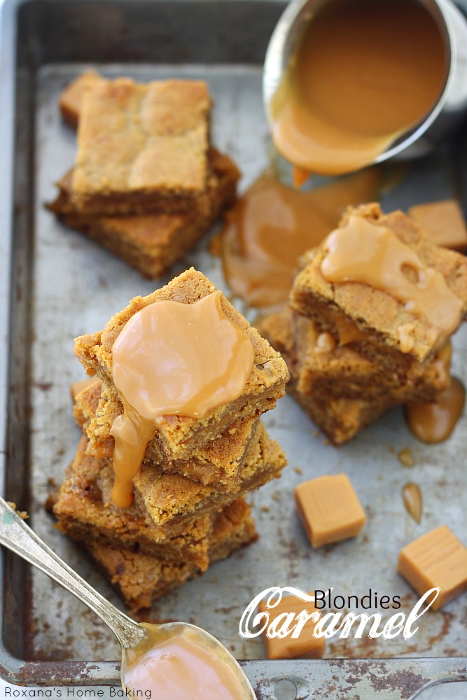 Salty and sweet, soft and chewy these easy to make salted caramel blondies from Roxanashomebaking.com are oozing with sticky caramel goodness. The perfect treat for any caramel lover!