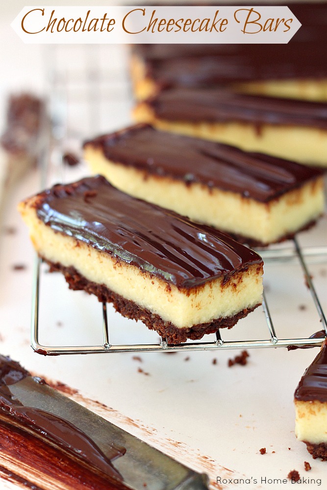Classic chocolate cheesecake bars are taken to a whole new level. Creamy white chocolate cheesecake is sandwiched between a chocolate chip oreo crust and silky smooth chocolate ganache. It’s a triple chocolate deliciousness! 