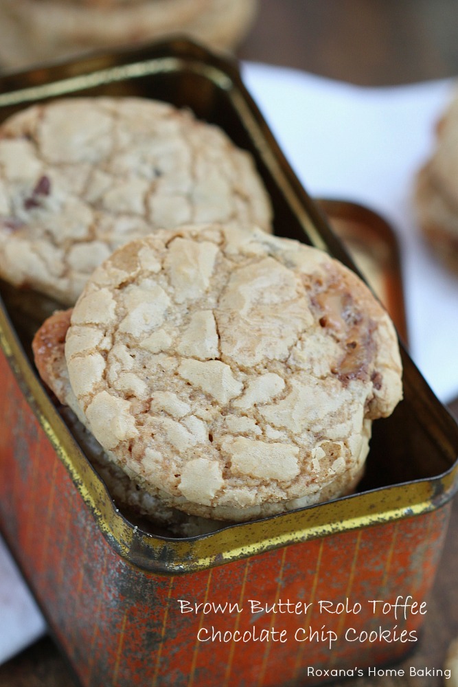 The chewiest chocolate chip cookies packed with chopped Rolo and toffee bits and with a nutty flavor from the browned butter.