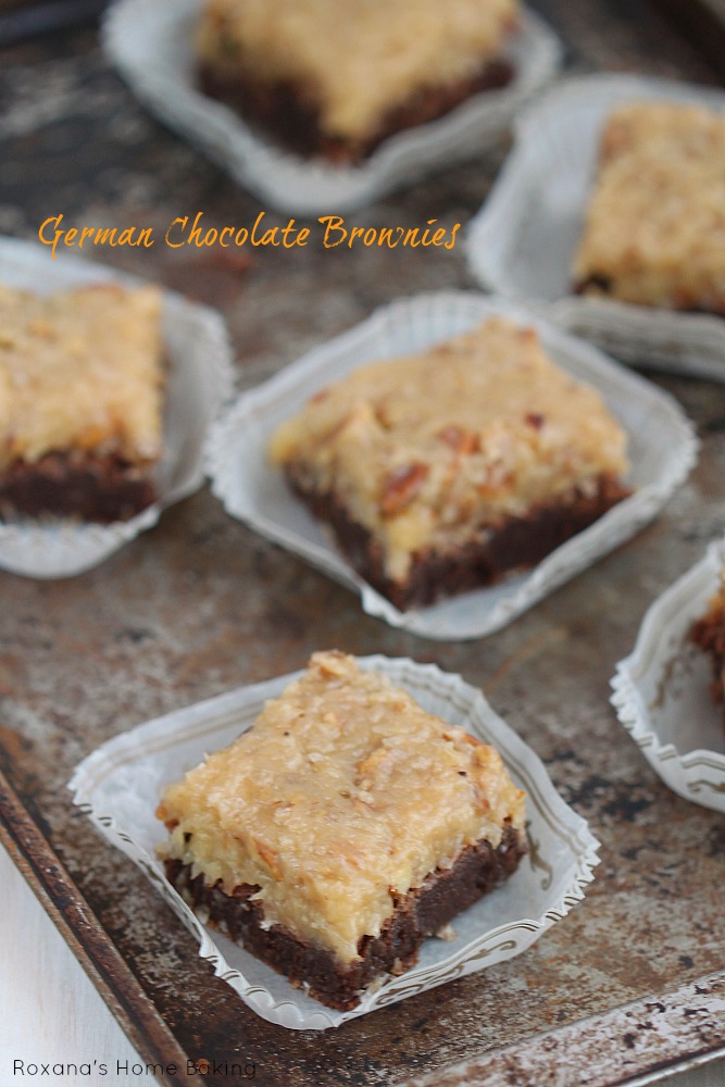 German Chocolate Brownies - Decadent, fudge brownies topped with an irresistible gooey coconut pecan frosting