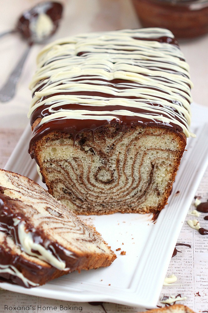 Chocolate and vanilla marble loaf cake from Roxanashomebaking.com