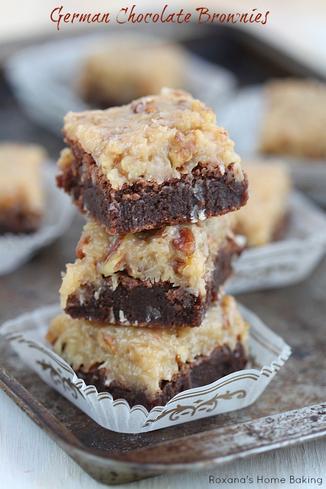 German Chocolate Brownies - Decadent, fudge brownies topped with an irresistible gooey coconut pecan frosting