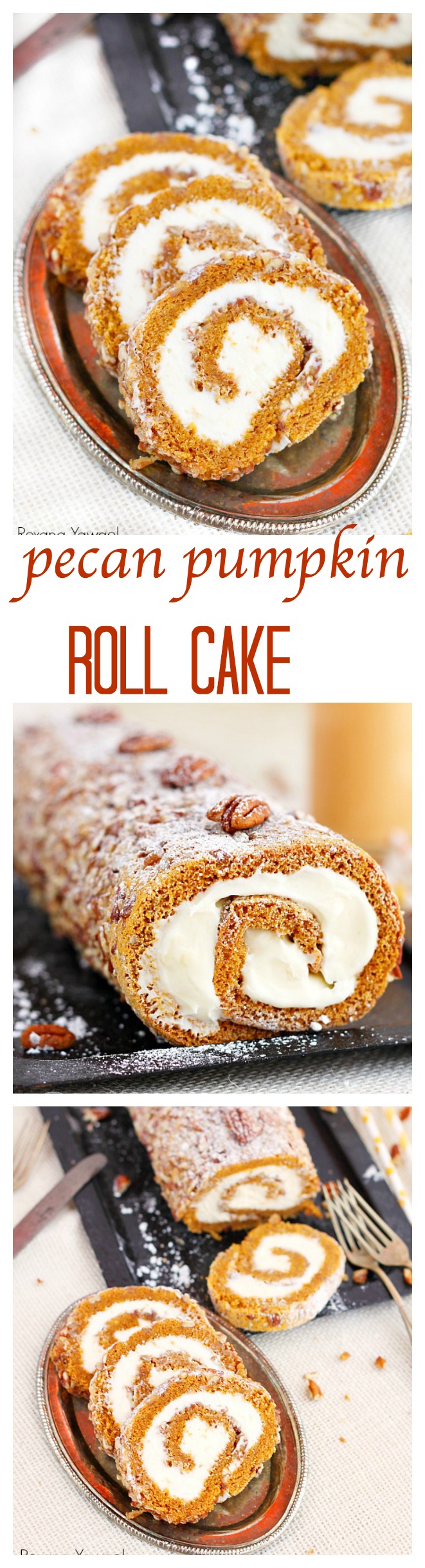 A classic fall dessert, pecan pumpkin roll cake with smooth cream cheese filling is a must at our Thanksgiving table. One bite and you'll understand why!