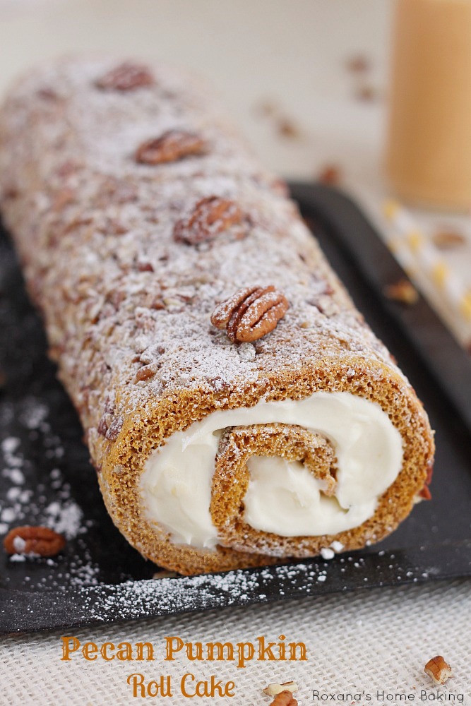 A classic fall dessert, pecan pumpkin roll cake with smooth cream cheese filling is a must at our Thanksgiving table. One bite and you’ll understand why!