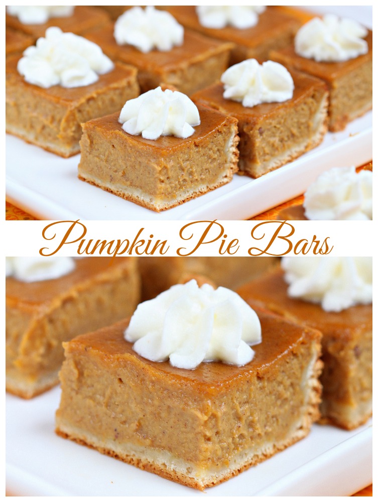 Made with a rich and creamy filling, these pumpkin pie bars are a delicious twist of the classic pie and a nice way to feed a crowd without being too messy!