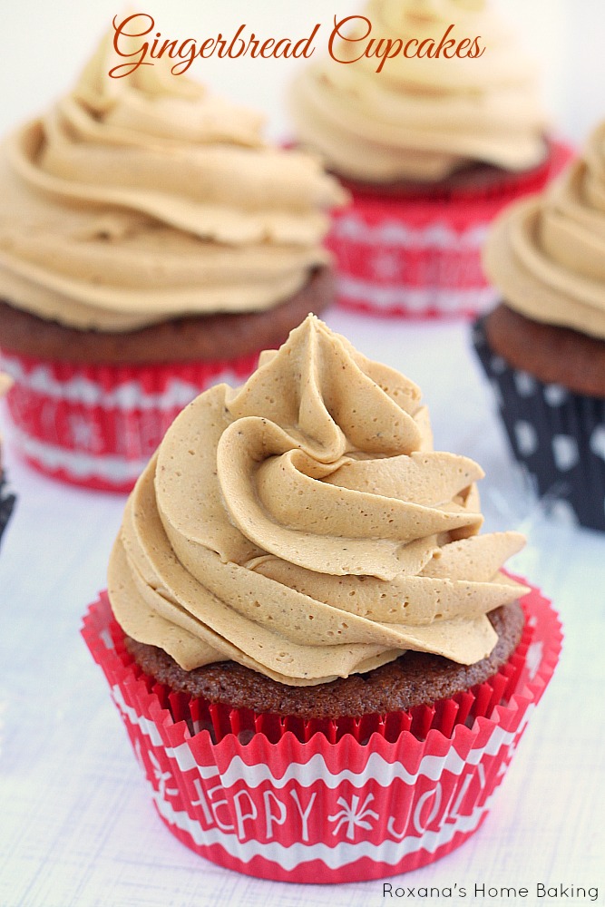 Moist and flavorful gingerbread cupcakes topped with a sweet molasses and ginger spiced buttercream frosting