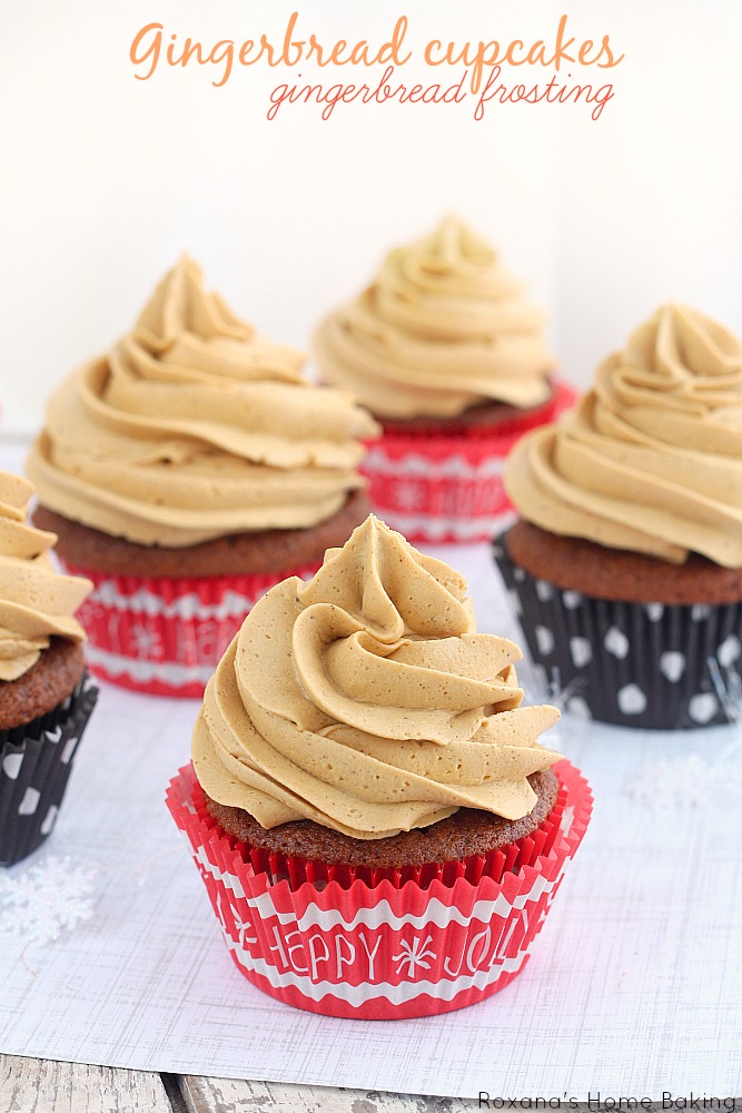 Gingerbread cupcakes with gingerbread frosting recipe from Roxanashomebaking.com