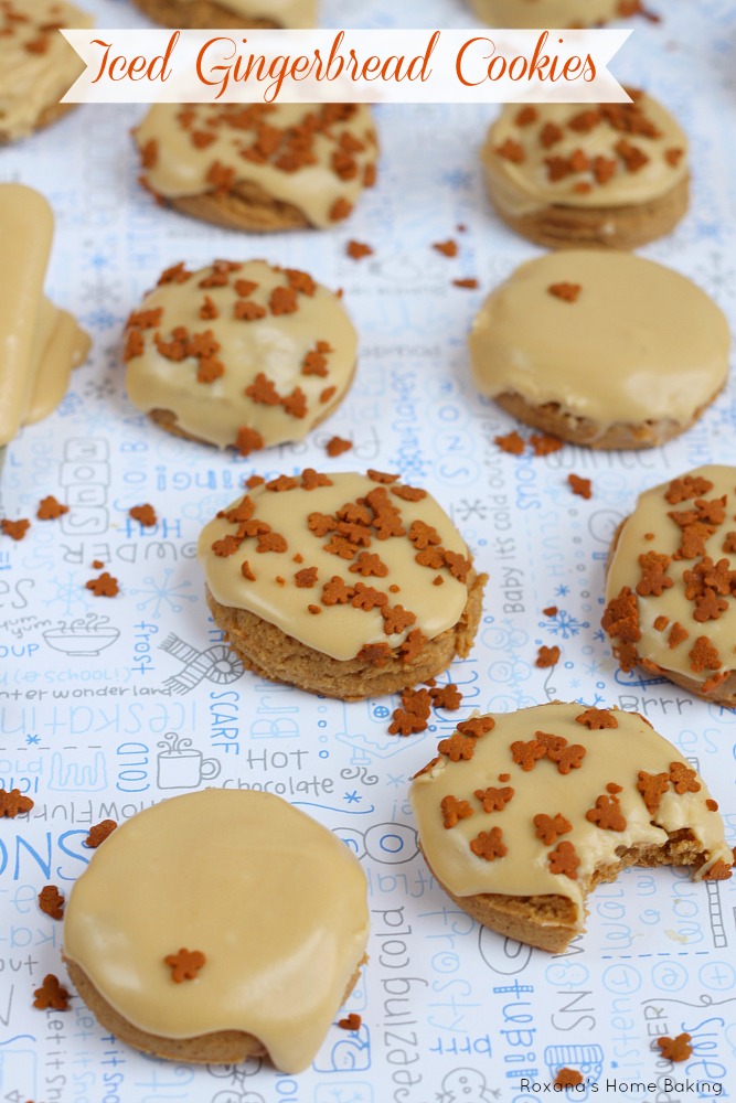 Iced gingerbread cookies. Recipe from Roxanashomebaking.com