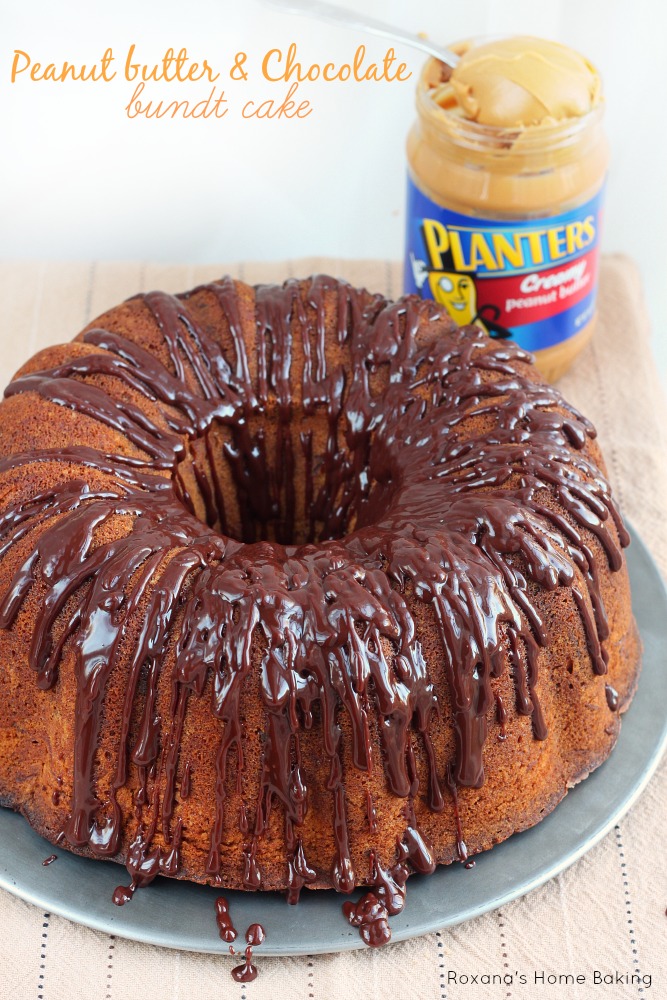 Peanut butter chocolate bundt cake recipe from Roxanashomebaking.com