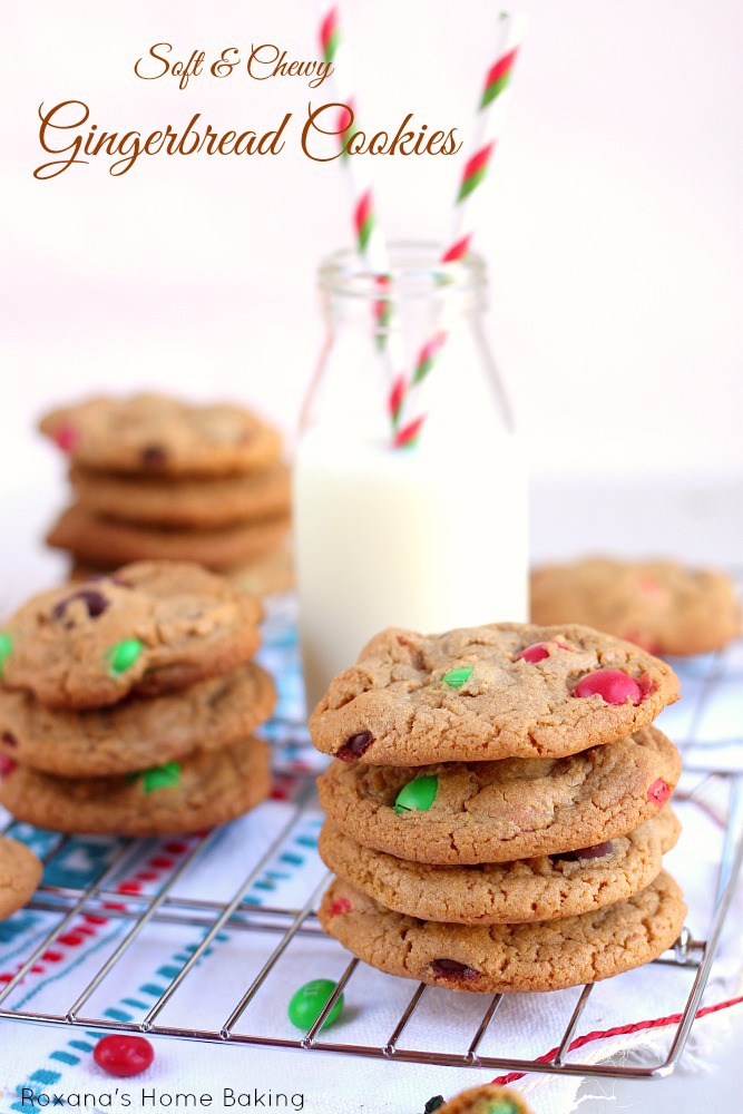 Soft and chewy ginger spiced cookies with a subtle molasses flavor packed with gingerbread flavored M&M's - perfect for the holiday cookie tray