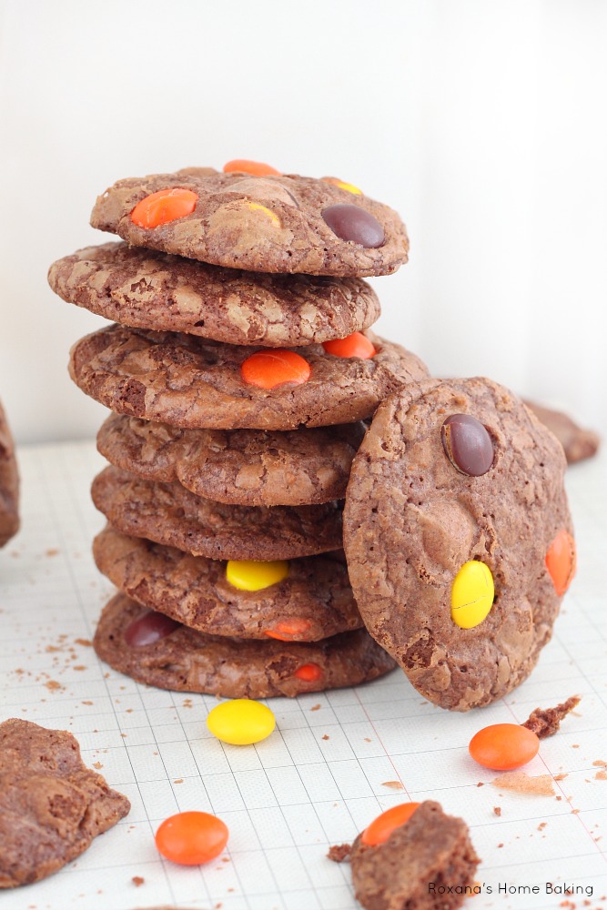 Double chocolate cookies packed with Reese's pieces