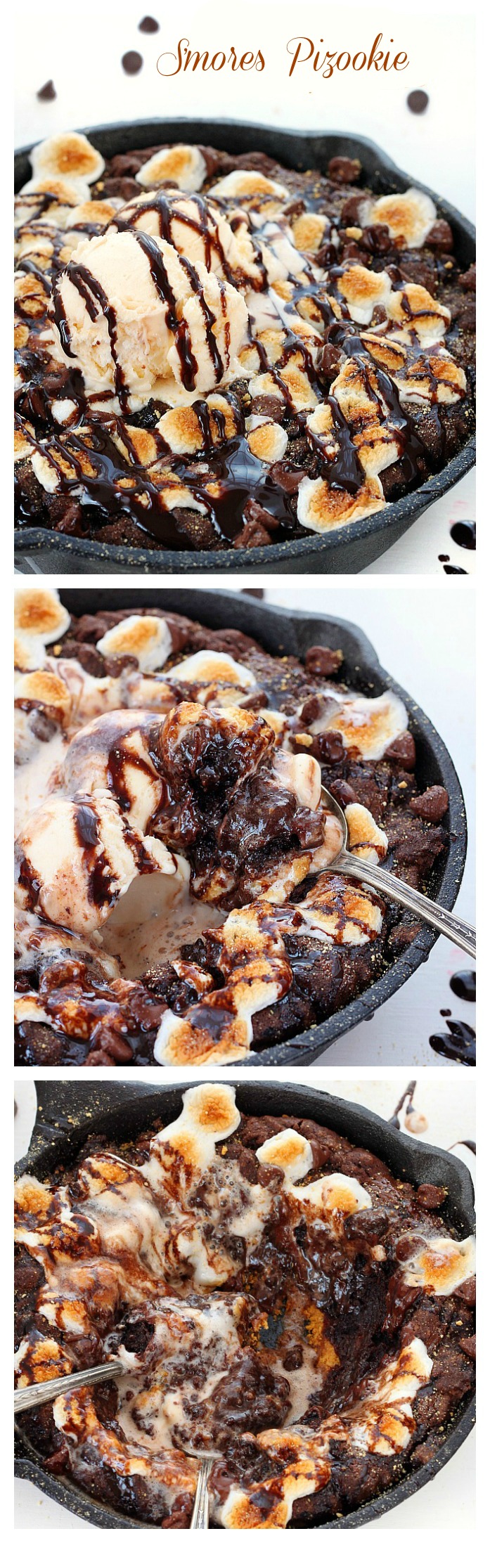 It's a pizza? It's a cookie? It's a triple chocolate smores pizookie baked in a skillet and topped with ice-cream - heaven in every bite!