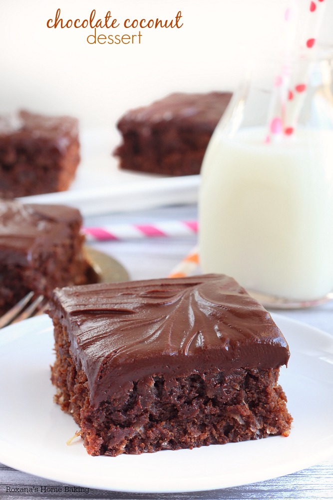 Rich as a brownie but with a cake texture, this double chocolate coconut dessert is bursting with coconut flavor from both the coconut extract and coconut flakes. 