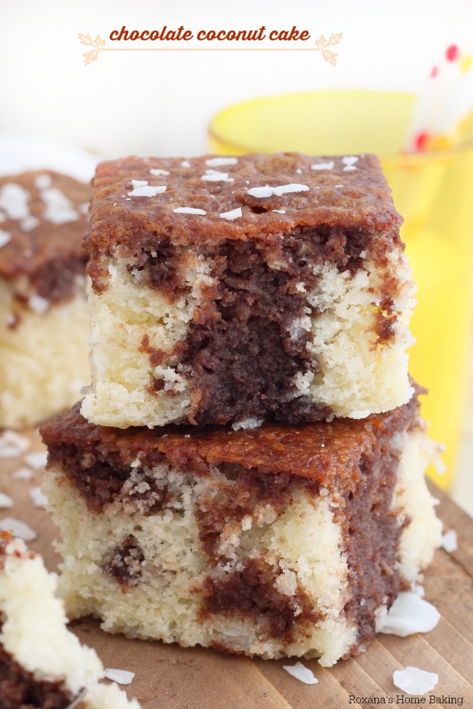 All the flavors of the lamingtons in an easy chocolate coconut cake. Soft and bursting with coconut flavor, this coconut cake is drenched in chocolate syrup.