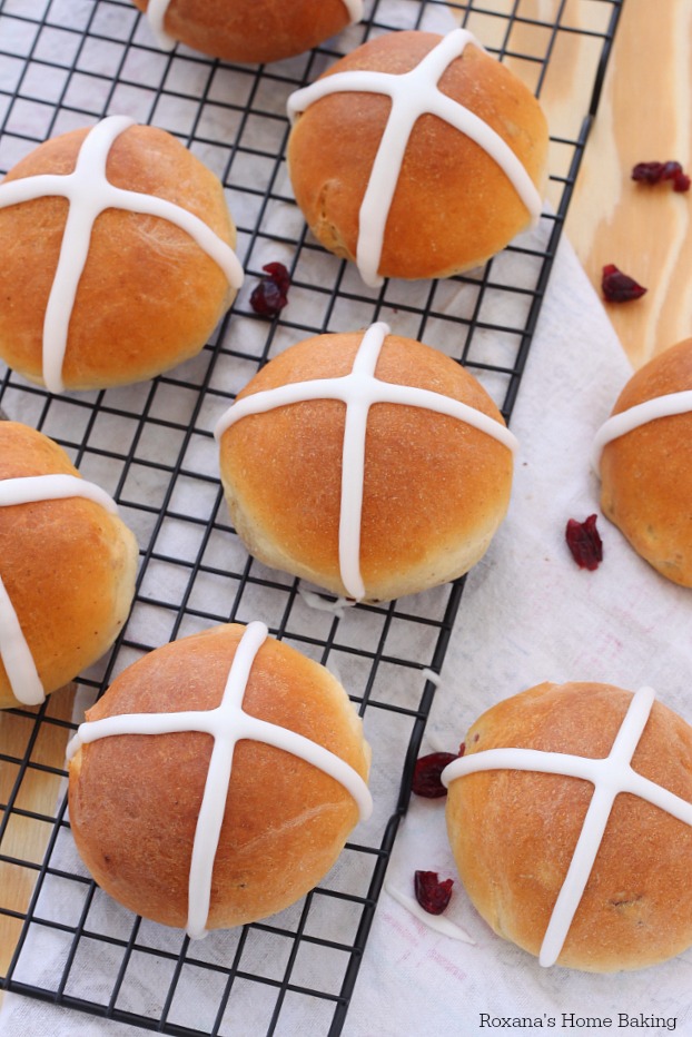 Soft and with a touch of spices and packed with dried fruit, hot cross buns are usually a Good Friday treat. Skip the cross marked on top and enjoy these buns year round 