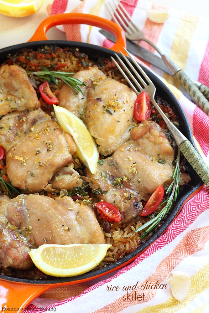 Simple brown rice and chicken skillet - this comforting and satisfying one-dish meal is full of flavor, plus it takes one hour from start to finish.