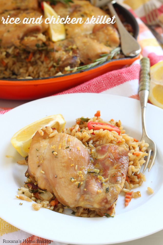 Simple brown rice and chicken skillet - this comforting and satisfying one-dish meal is full of flavor, plus it takes one hour from start to finish.