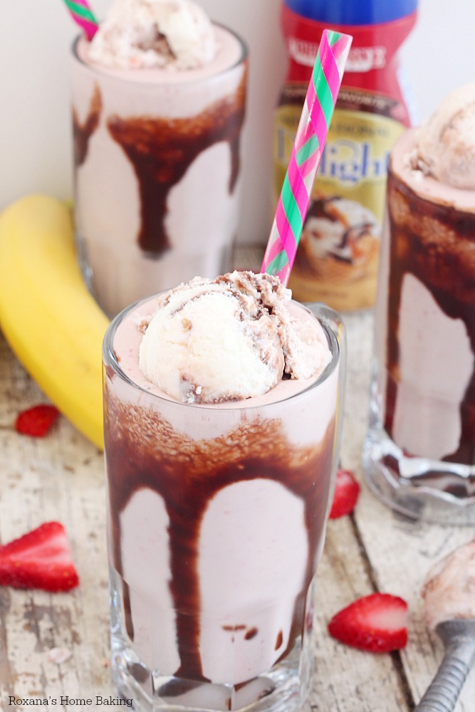 Too hot outside? Cool down with these rich and creamy strawberry banana split milkshakes made with just 3 ingredients!