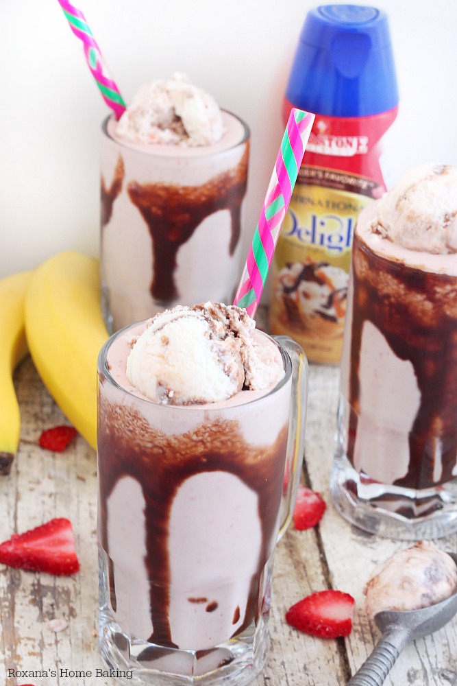 Strawberry banana split milkshake