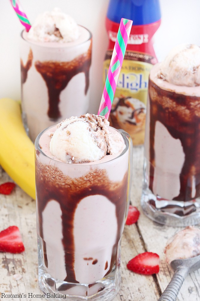 Strawberry banana split milkshake