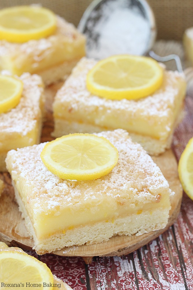 So light and refreshing, these lemon bars make a great dessert all summer long or anytime you crave a buttery cookie crust topped with a luscious lemon cream filling