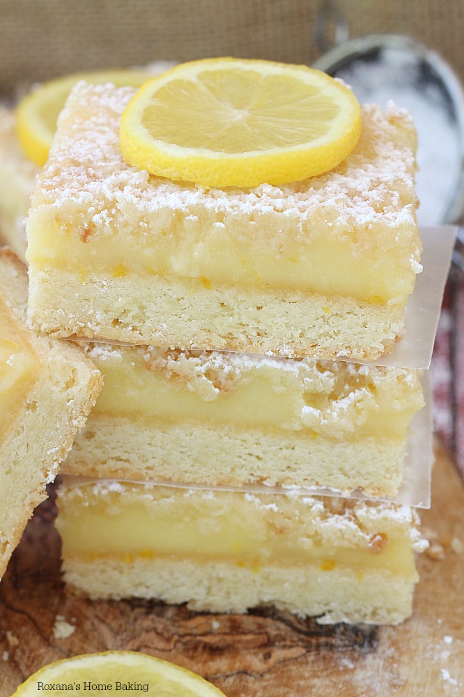 Lemon bars recipe from Roxanashomebaking.com