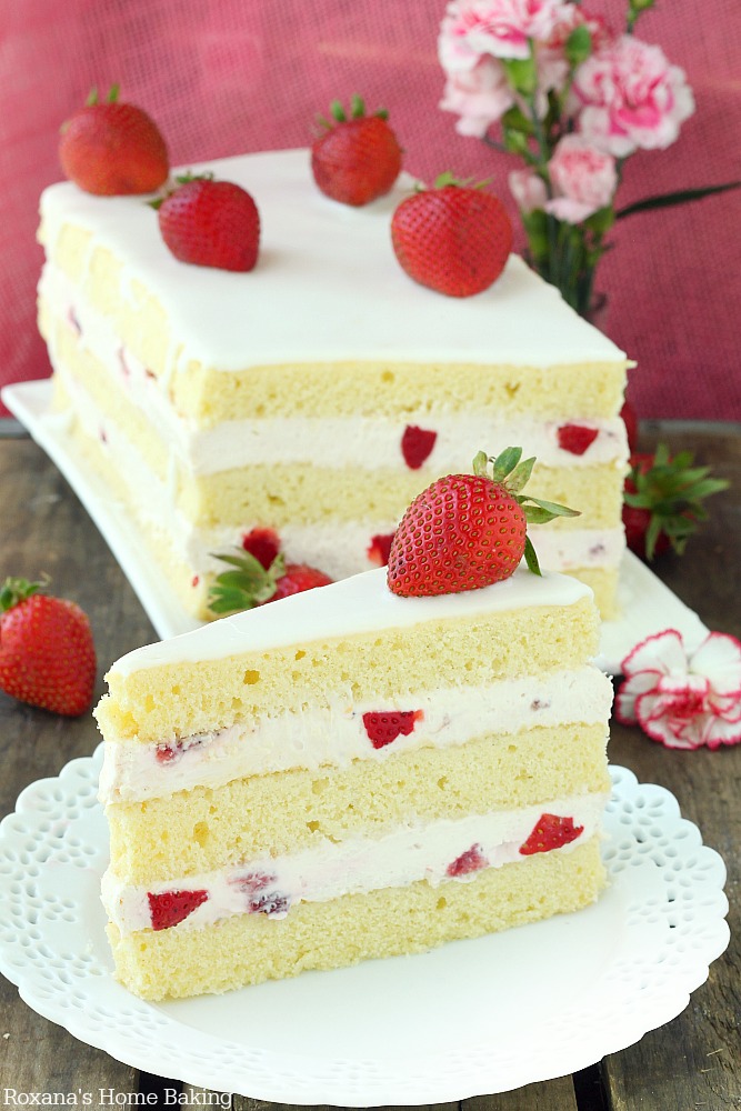 Strawberry shortcake cake recipe from Roxanashomebaking.com