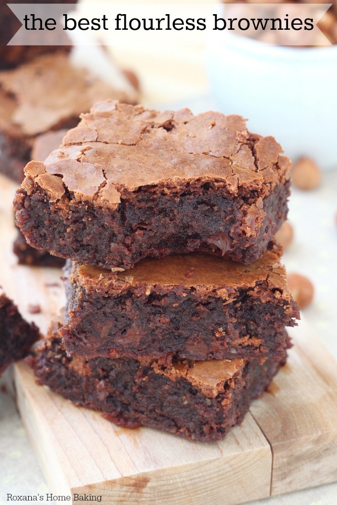 So rich and fudgy, these hazelnut chocolate chip brownies have an intensely chocolate interior and cracked tops. One bite and you'll fall in love with these flourless brownies over and over again.