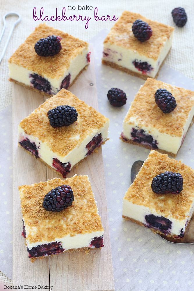 An elegant summer treat, these dreamy no bake blackberry bars are infused with fresh berry sweetness swirled with a velvety creamy filling.