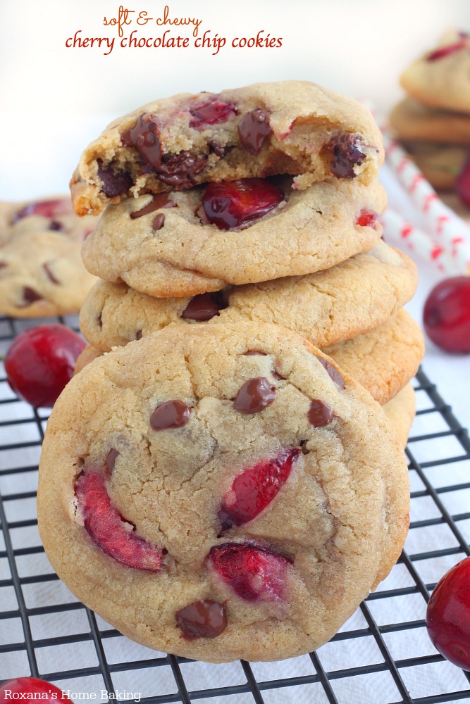 No one can resist the comfort of a chocolate chip cookie and these cherry chocolate chip cookies are perfectly soft and chewy with an addictive smell wafting from the kitchen as they bake