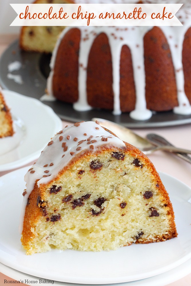 A delightfully decadent dessert this chocolate chip amaretto cake is super soft and tender and is bursting with almond flavors from both the almond paste and amaretto creamer.