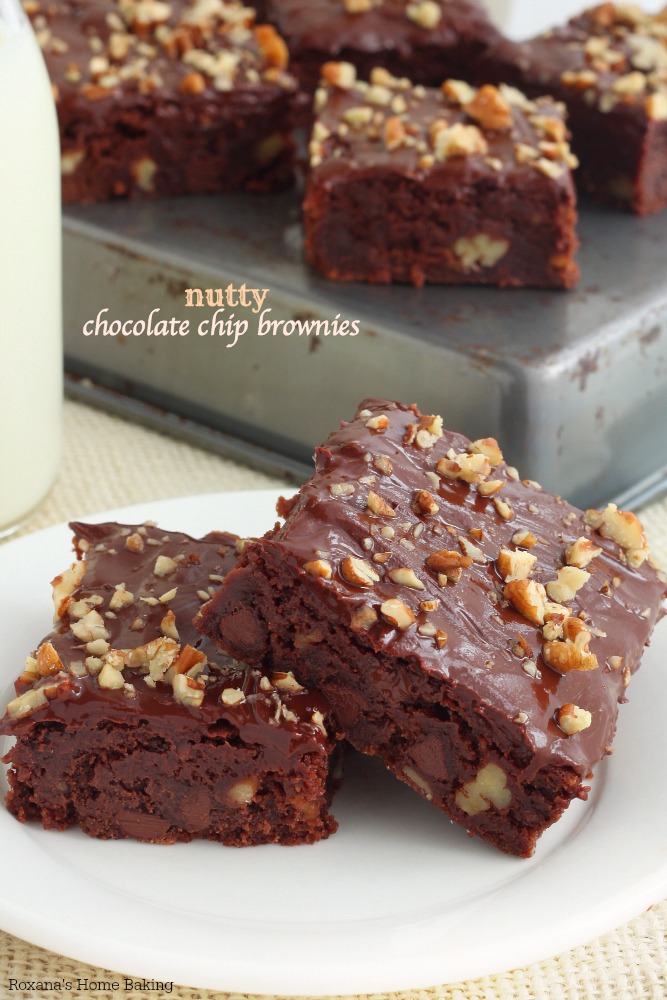 If you are looking for a scrumptious easy dessert, these nutty chocolate chip brownies stuffed with chocolate chips and walnuts will make you weak at the knees.