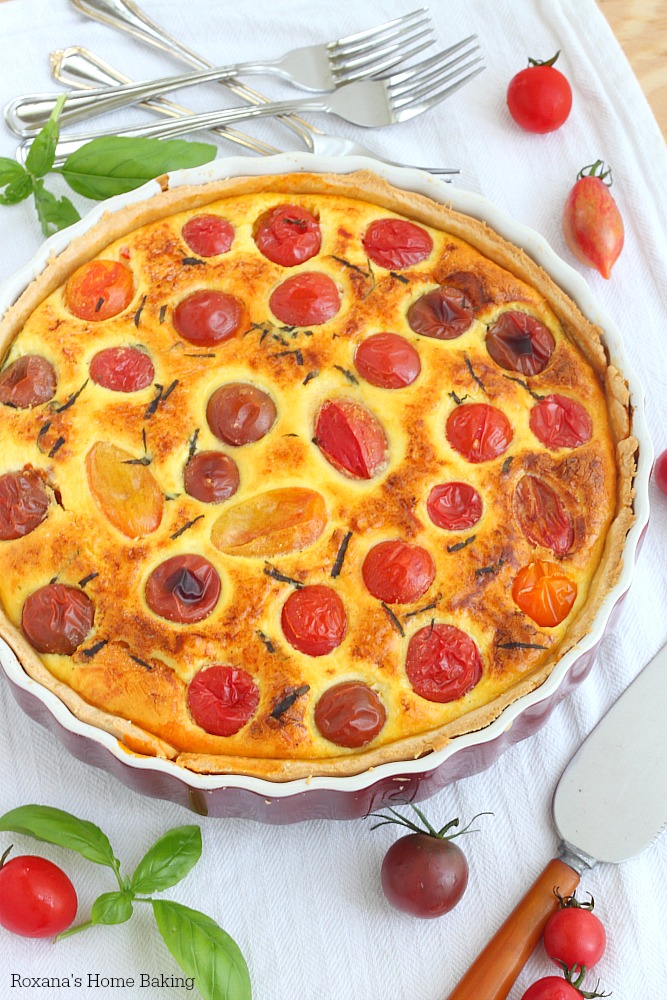 Cherry tomato quiche recipe from Roxanashomebaking.com