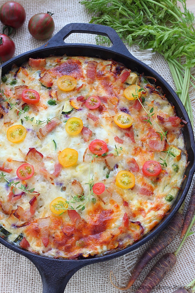 Make-ahead vegetable and bacon egg bake skillet recipe